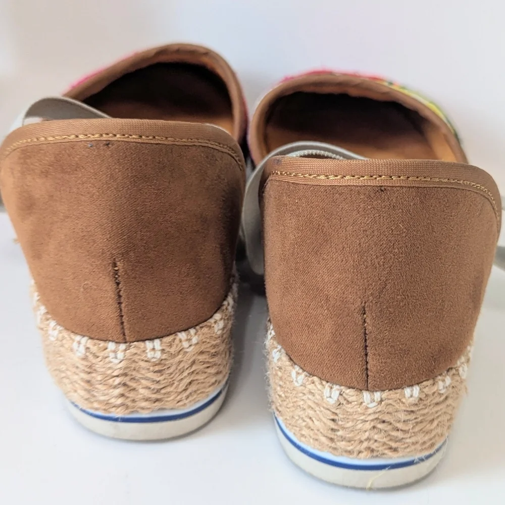 Handmade Embroidered Flatform Sandals 8.5-9 Stretchy Ankle Strap Colorful